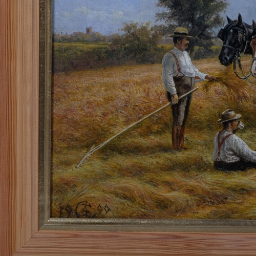 795 - Harvest scene, oil on canvas laid on board, signed with monogram dated 1900, 40cm x 53cm, framed