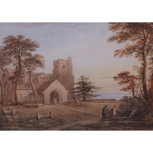 799 - John Varley OWS (1778 - 1842), Hythe church Kent, watercolour, signed, 12cm x 17cm, framed, provenan... 