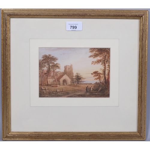 799 - John Varley OWS (1778 - 1842), Hythe church Kent, watercolour, signed, 12cm x 17cm, framed, provenan... 