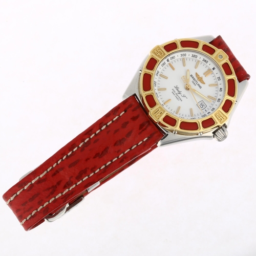 1037 - BREITLING - a lady's bi-metal Lady J quartz calendar wristwatch, ref. D52065, white dial with gilt l... 