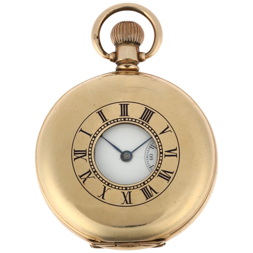 1062 - MILITARY INTEREST - WALTHAM - a gold plated half hunter keyless side-wind pocket watch, white enamel... 