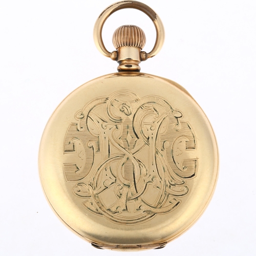 1063 - WALTHAM - an American gold plated open-face keyless pocket watch, white enamel dial with Roman numer... 