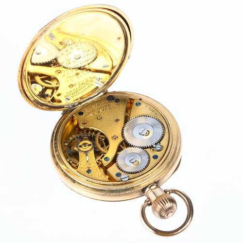 1063 - WALTHAM - an American gold plated open-face keyless pocket watch, white enamel dial with Roman numer... 