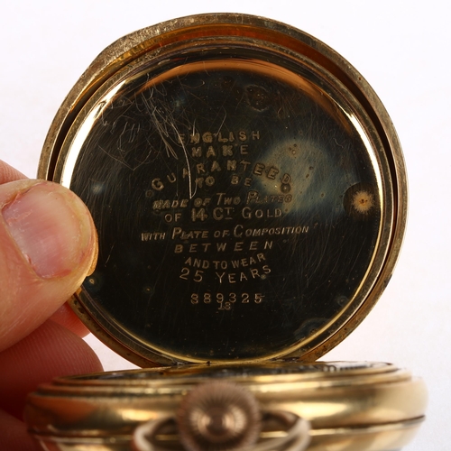 1063 - WALTHAM - an American gold plated open-face keyless pocket watch, white enamel dial with Roman numer... 