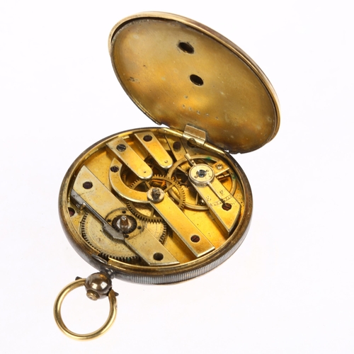 1066 - A Continental 18ct gold open-face key-wind slimline pocket watch, circa 1900, floral engraved gilded... 