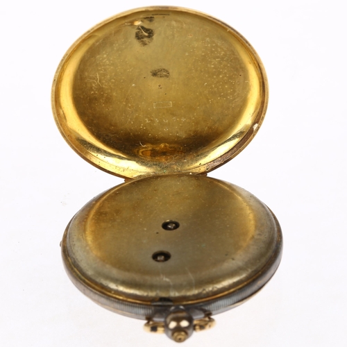 1066 - A Continental 18ct gold open-face key-wind slimline pocket watch, circa 1900, floral engraved gilded... 