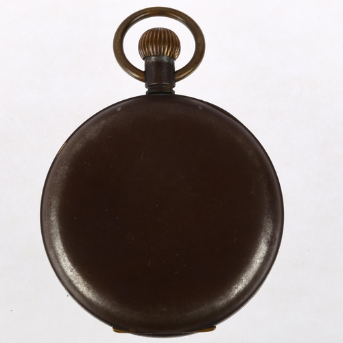 1067 - An early 20th century silver and tortoiseshell mounted leather travelling pocket watch case, with st... 