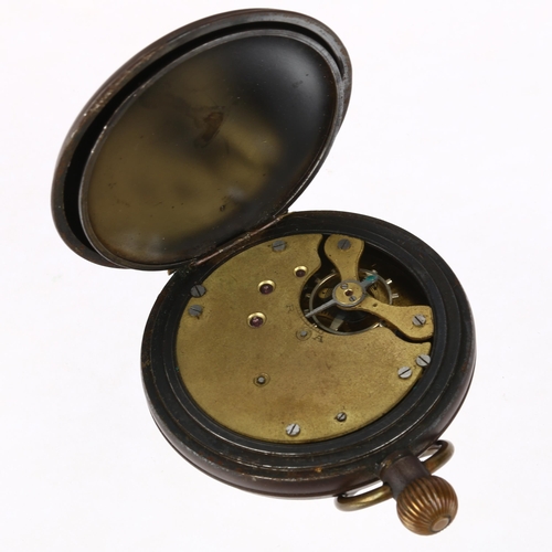 1067 - An early 20th century silver and tortoiseshell mounted leather travelling pocket watch case, with st... 