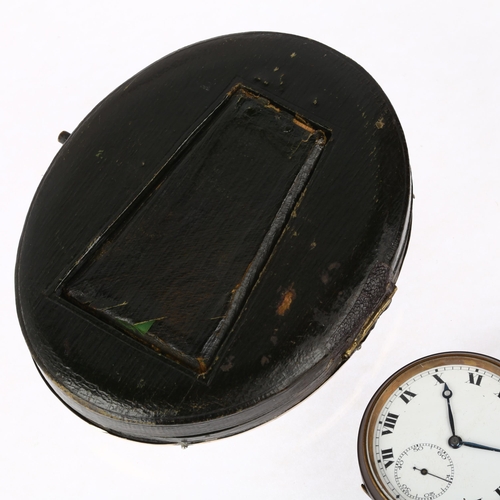 1067 - An early 20th century silver and tortoiseshell mounted leather travelling pocket watch case, with st... 