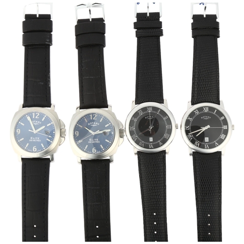 1068 - ROTARY - 4 stainless steel quartz wristwatches, including Elite 11446, case width 39mm, not currentl... 