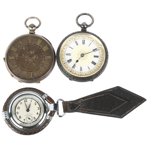 1069 - 3 pocket watches, including Swiss chrome plated key fob example, and 2 silver-cased (3)