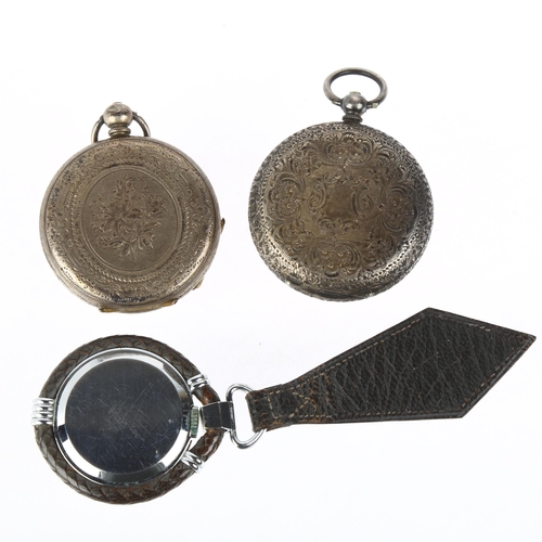 1069 - 3 pocket watches, including Swiss chrome plated key fob example, and 2 silver-cased (3)