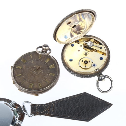 1069 - 3 pocket watches, including Swiss chrome plated key fob example, and 2 silver-cased (3)