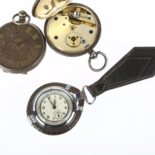 1069 - 3 pocket watches, including Swiss chrome plated key fob example, and 2 silver-cased (3)