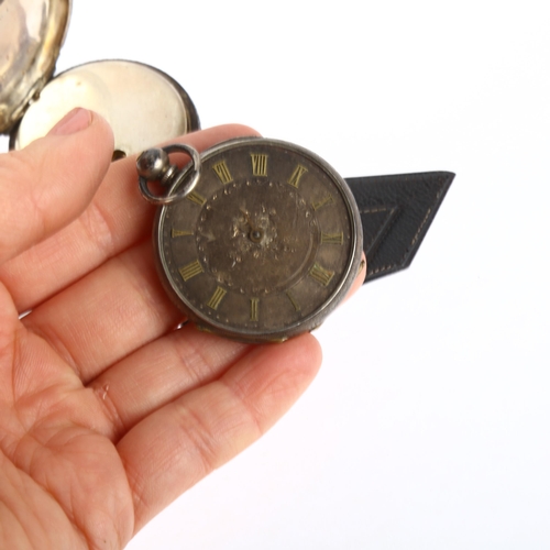 1069 - 3 pocket watches, including Swiss chrome plated key fob example, and 2 silver-cased (3)