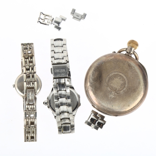 1071 - 3 watches, including lady's Seiko Coutura, and J W Benson silver pocket watch (3)