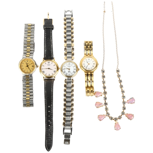 1074 - **WITHDRAWN** 4 lady's wristwatches, including Longines quartz, and Burberrys, and a costume jewelle... 