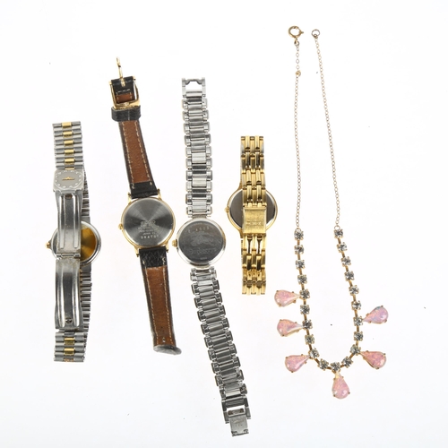 1074 - **WITHDRAWN** 4 lady's wristwatches, including Longines quartz, and Burberrys, and a costume jewelle... 