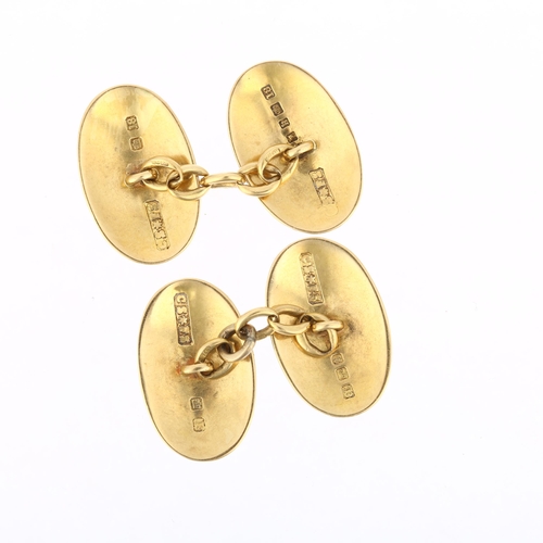 1105 - A pair of early 20th century 18ct gold and enamel novelty 'Four Vices' cufflinks, by Saunders & Shep... 