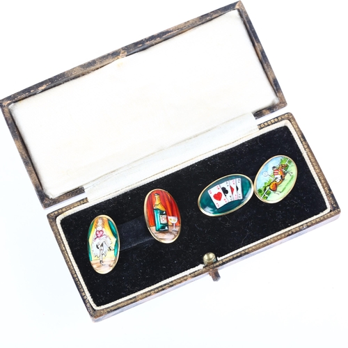 1105 - A pair of early 20th century 18ct gold and enamel novelty 'Four Vices' cufflinks, by Saunders & Shep... 