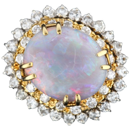 1107 - A late 20th century 18ct gold opal and diamond oval cluster ring, maker PS Ltd, import London 1976, ... 