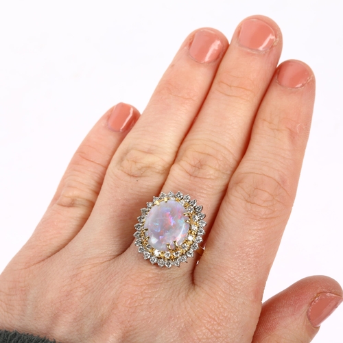 1107 - A late 20th century 18ct gold opal and diamond oval cluster ring, maker PS Ltd, import London 1976, ... 