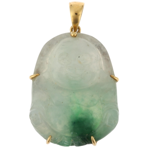 1121 - A Chinese 18ct gold jade Buddha pendant, maker HKJ, 30.9mm, 5.2g