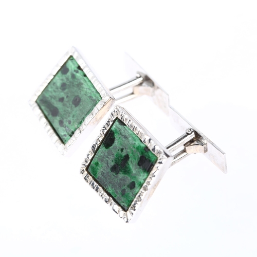 1130 - JOHN DONALD - a pair of 18ct white gold Maw Sit Sit panel cufflinks, maker JAD, London 1978, 19mm, 1... 