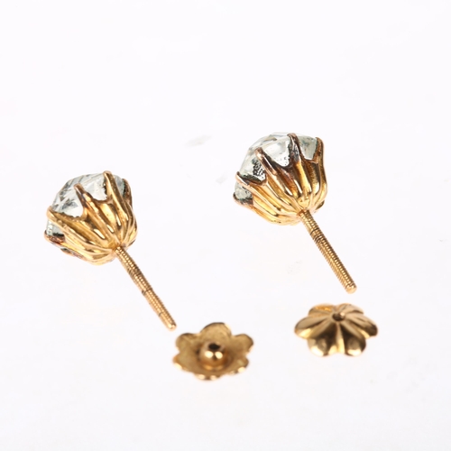 1141 - A pair of Victorian solitaire paste earrings, claw set with 7.6mm old-cut paste, with screw-back fit... 