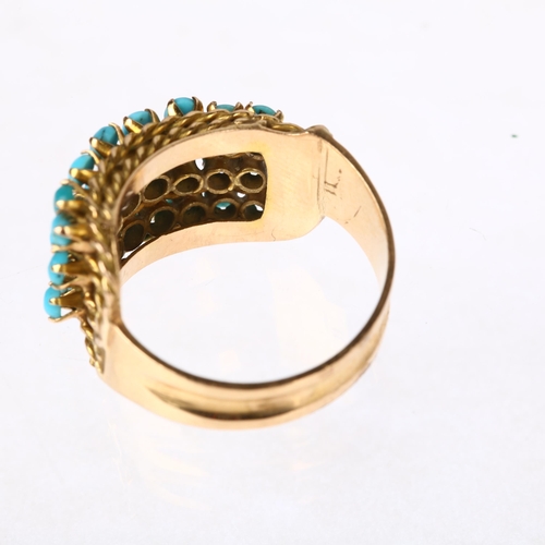 A Continental 18ct gold triple-row turquoise band ring, setting height ...