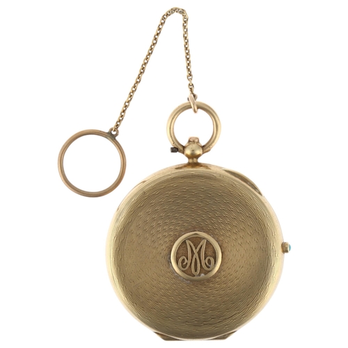 1173 - An Art Deco 9ct gold lady's compact, Deakin & Francis, Birmingham 1919, circular form with allover e... 