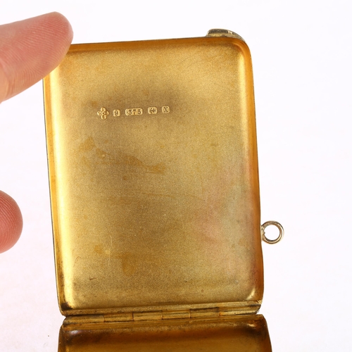 1174 - An Art Deco 9ct gold matchbook Vesta case, William Base & Sons, Birmingham 1922, allover engine turn... 