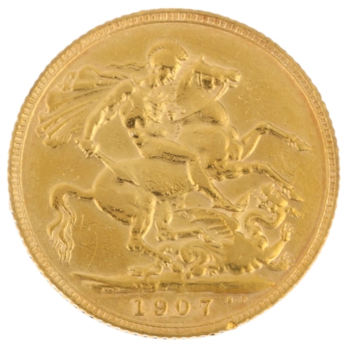 1176 - A George V 1907 gold full sovereign coin, 7.9g