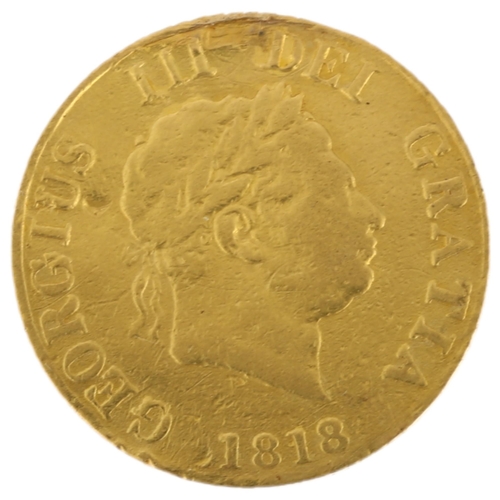 1177 - A George III 1818 gold half sovereign coin, 19.3mm, 3.8g