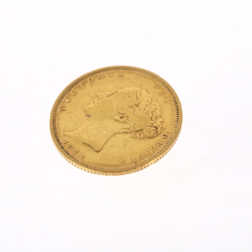 1178 - A Victoria 1874 gold half sovereign coin, bun head, 3.9g