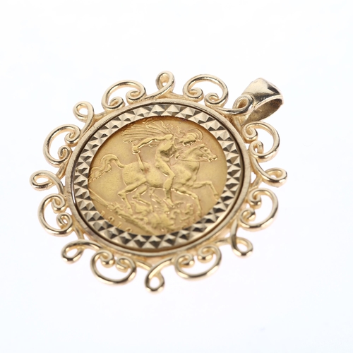 1179 - An Edward VII 1910 gold half sovereign coin, in 9ct pendant mount, 33.6mm, 7.8g