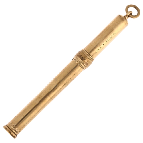 1180 - SAMPSON MORDAN & CO - an early 20th century 9ct gold propelling pencil sheath, London 1918, 9cm, 11.... 