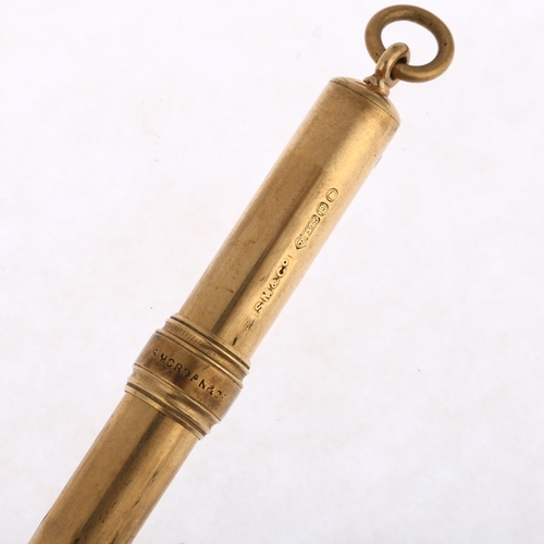 1180 - SAMPSON MORDAN & CO - an early 20th century 9ct gold propelling pencil sheath, London 1918, 9cm, 11.... 