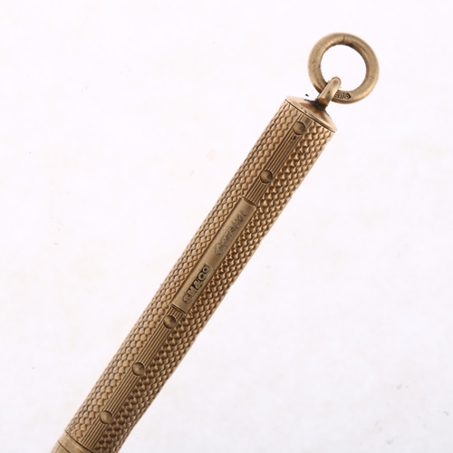 1181 - SAMPSON MORDAN & CO - an early 20th century 9ct gold propelling pencil, circa 1902, allover engine t... 