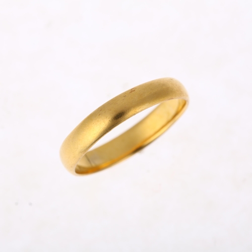 1182 - An early 20th century 22ct gold wedding band ring, maker WW Ltd, indistinct date letter, band width ... 