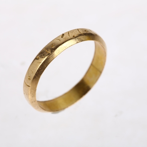 1185 - A 19th century 18ct gold wedding band ring, no maker, Birmingham 1891, engraved floral decoration, b... 