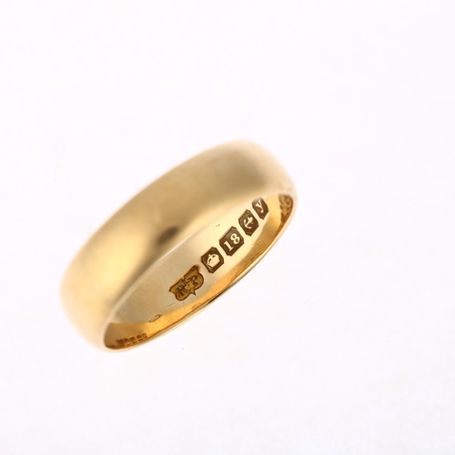 1191 - An early 20th century 18ct gold wedding band ring, maker RP, Birmingham 1923, band width 6.2mm, size... 