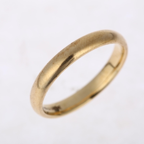 1192 - A late 20th century 9ct gold wedding band ring, maker B Brothers, London 1989, band width 3.7mm, siz... 