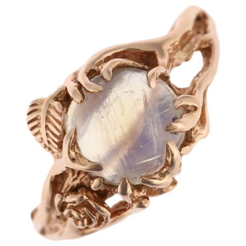 1204 - A modern moonstone naturalistic ring, realistically designed as branches holding a round cabochon mo... 