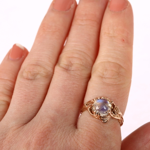 1204 - A modern moonstone naturalistic ring, realistically designed as branches holding a round cabochon mo... 