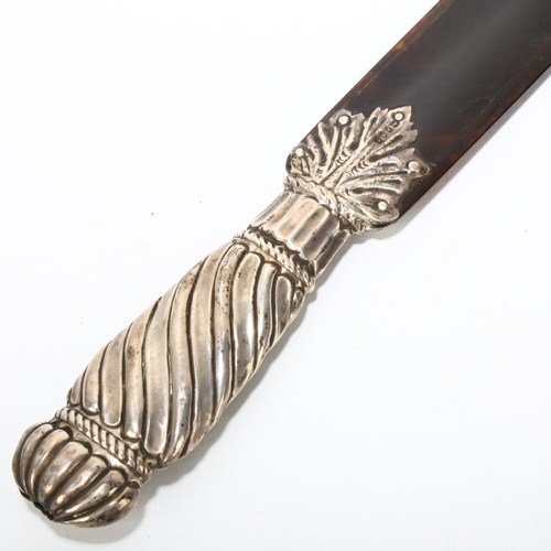 1659 - A Victorian silver-handled tortoiseshell page turner, William Comyns, London 1888, relief embossed f... 