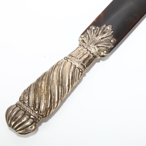 1659 - A Victorian silver-handled tortoiseshell page turner, William Comyns, London 1888, relief embossed f... 