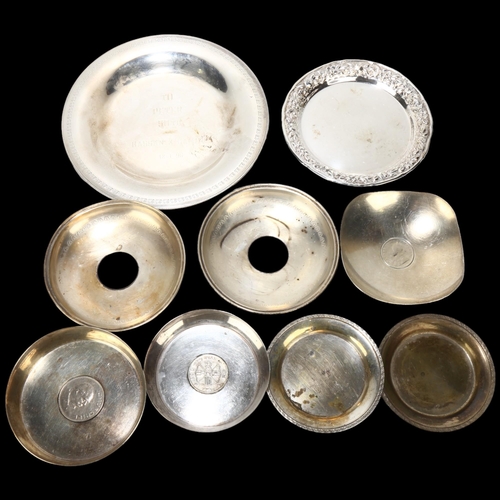 1661 - A group of Egyptian silver and white metal dishes, largest 20cm, 24.4oz total