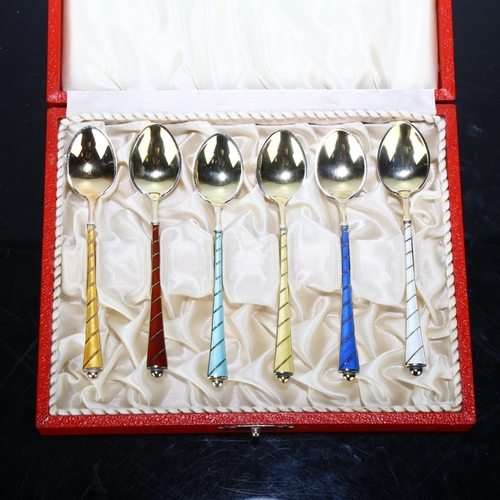 1668A - EGON LAURIDSEN - a set of 6 Danish vermeil sterling silver and harlequin enamel coffee spoons, 9.5cm