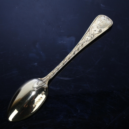 1669 - A cased Victorian silver-gilt grapefruit spoon, Chawner & Co, London 1867, Neo-Classical shell decor... 